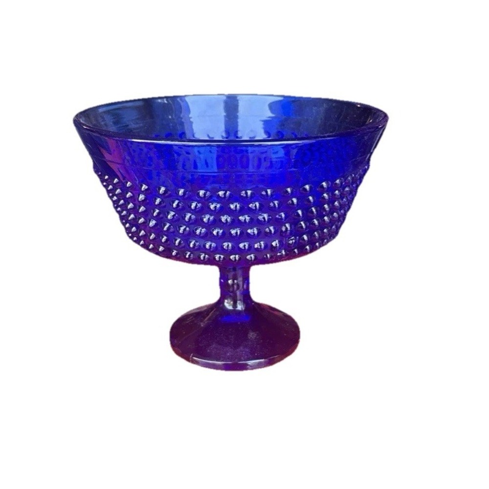 Vintage LE Smith Cobalt Blue Hobnail Compote‎ Footed Candy Dish